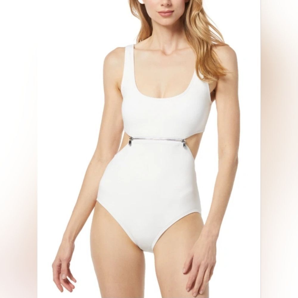 Michael Kors Zip-Trim Cutout One-Piece Swimsuit NWOT Size 10 White